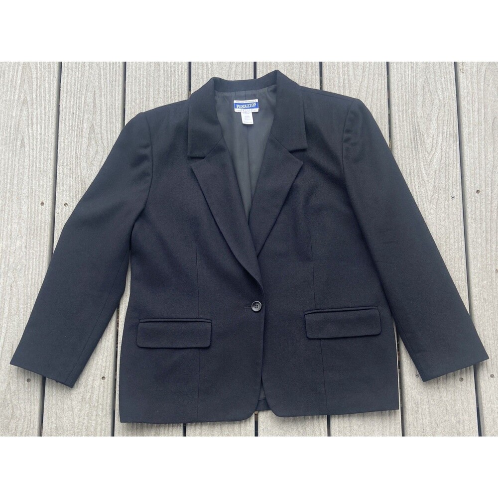 VTG Pendleton Black Wool Blazer 14P Dark Academia Quiet Luxury Minimalist Jacket